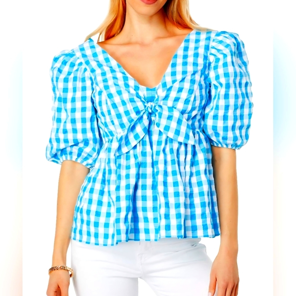 Lilly Pulitzer Blue and White Gingham Blouse